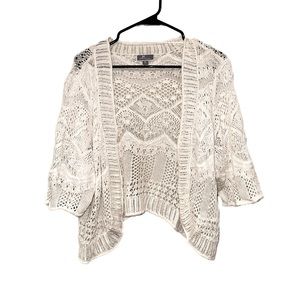 JM COLLECTION - Plus Size White Crocheted Shrug/Bolero Cardigan